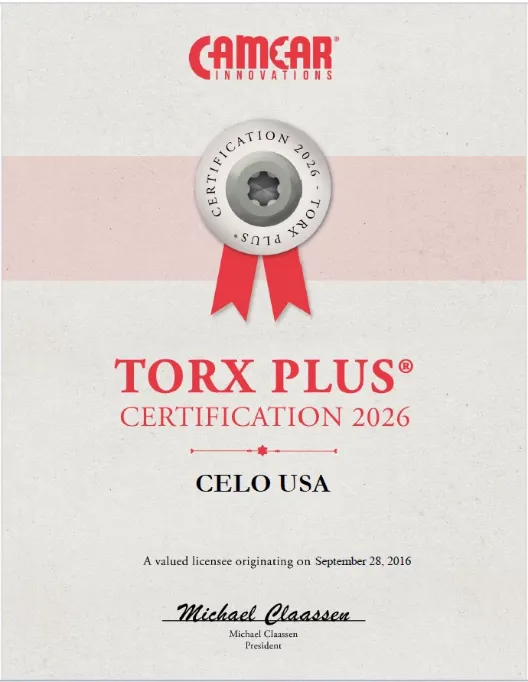 TORX PLUS® Certificate