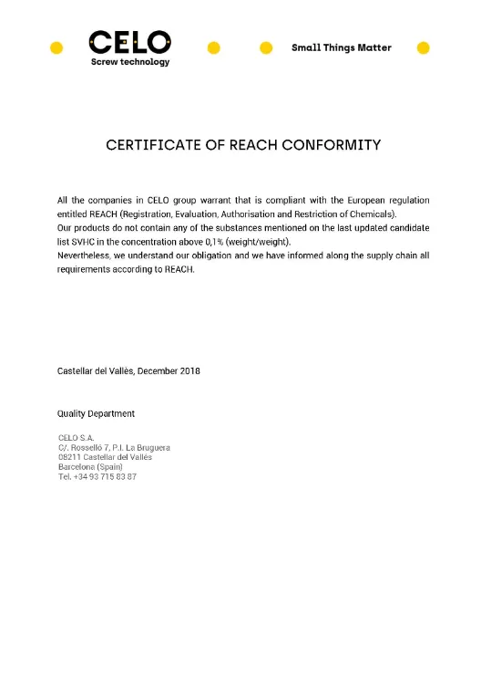 REACH Certificate